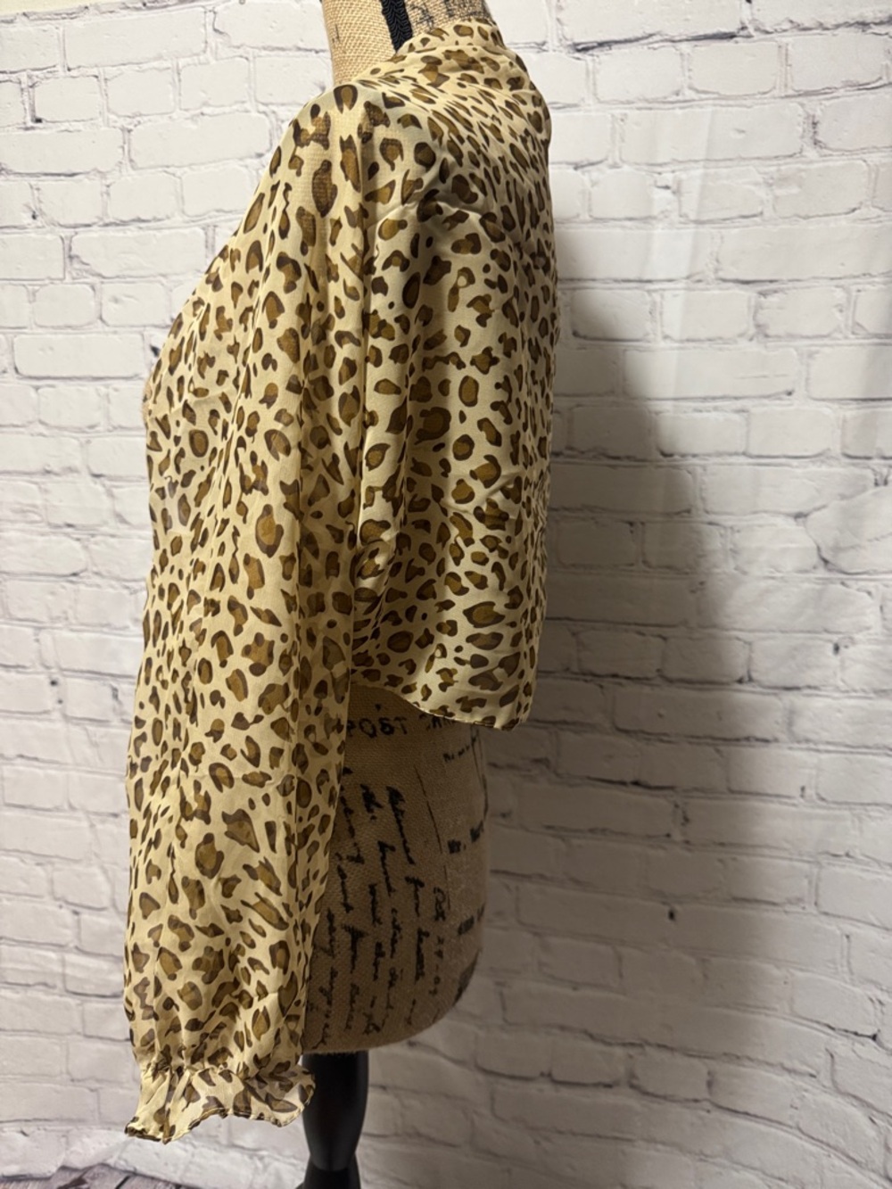 Fasbee Leopard Print Sheer Puff Sleeve Bolero Cardigan Stole Wrap Shawl Chiffon - Picture 3 of 6